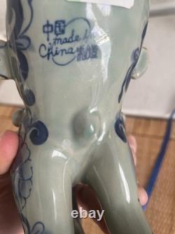 Chinese Horse Statue Chinoiserie Blue And White Porcelain Figurine Pair Of 2