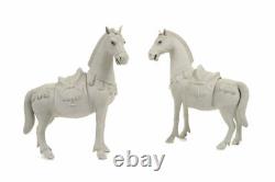 Chinese Rare Bisque Porcelain Horses Figurines with Black enamel Eyes A pair
