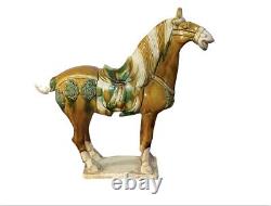 Chinese Tang Dynasty Style Glazed Ceramic Horse Figurine Ocher/Ivory/Green