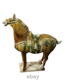 Chinese Tang Dynasty Style Glazed Ceramic Horse Figurine Ocher/Ivory/Green