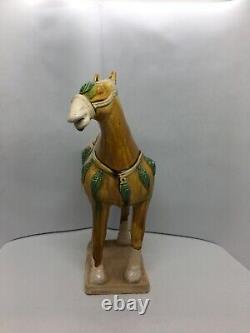 Chinese Tang Dynasty Style Glazed Ceramic Horse Figurine Ocher/Ivory/Green 12O