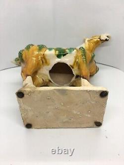 Chinese Tang Dynasty Style Glazed Ceramic Horse Figurine Ocher/Ivory/Green 12O