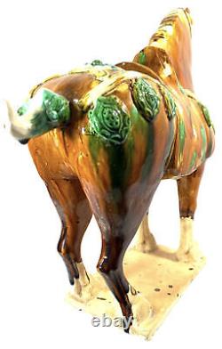 Chinese Tang Dynasty Style Glazed Ceramic Horse Handmade Artistic Statue