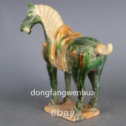 Chinese Tang Sancai Porcelain Pottery Fengshui Zodiac Horse War-horse Statue AQ1