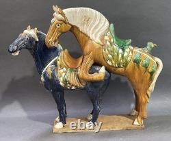 Chinese Tang Style Porcelain Horse Figurine Sancai Glaze Multicolor Saddle