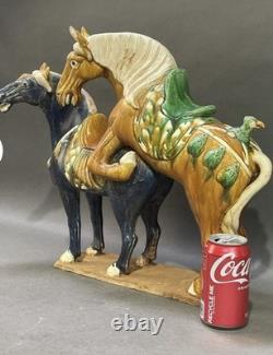 Chinese Tang Style Porcelain Horse Figurine Sancai Glaze Multicolor Saddle