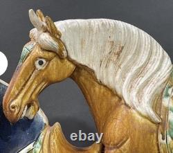 Chinese Tang Style Porcelain Horse Figurine Sancai Glaze Multicolor Saddle