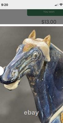 Chinese Tang Style Porcelain Horse Figurine Sancai Glaze Multicolor Saddle