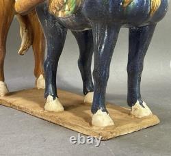 Chinese Tang Style Porcelain Horse Figurine Sancai Glaze Multicolor Saddle