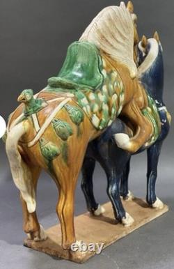 Chinese Tang Style Porcelain Horse Figurine Sancai Glaze Multicolor Saddle