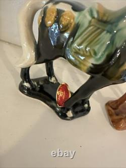 Chinese War Horses Tang Style Sancai Drip Tri Glaze Ceramic Statue Figurines EUC