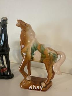 Chinese War Horses Tang Style Sancai Drip Tri Glaze Ceramic Statue Figurines EUC