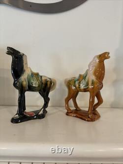 Chinese War Horses Tang Style Sancai Drip Tri Glaze Ceramic Statue Figurines EUC