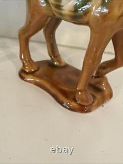Chinese War Horses Tang Style Sancai Drip Tri Glaze Ceramic Statue Figurines EUC