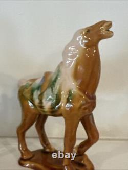 Chinese War Horses Tang Style Sancai Drip Tri Glaze Ceramic Statue Figurines EUC