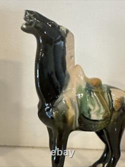 Chinese War Horses Tang Style Sancai Drip Tri Glaze Ceramic Statue Figurines EUC
