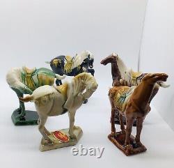 Collectible Chinese Sancai Set Of 5 horses, different glazes, Chinese pottery