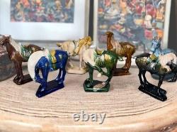 Collectible Lot of 7 Vintage Chinese Glazed Ceramic Tang War Horses