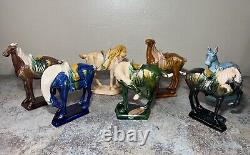 Collectible Lot of 7 Vintage Chinese Glazed Ceramic Tang War Horses