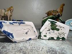 Collectible Lot of 7 Vintage Chinese Glazed Ceramic Tang War Horses