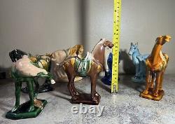 Collectible Lot of 7 Vintage Chinese Glazed Ceramic Tang War Horses