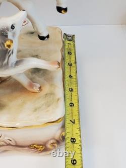 Colonial Horse Drawn Carriage Figurine Statue Porcelain Clock Holder Vintage