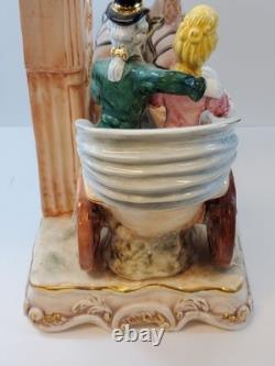 Colonial Horse Drawn Carriage Figurine Statue Porcelain Clock Holder Vintage