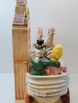Colonial Horse Drawn Carriage Figurine Statue Porcelain Clock Holder Vintage