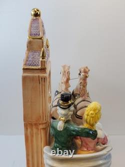 Colonial Horse Drawn Carriage Figurine Statue Porcelain Clock Holder Vintage
