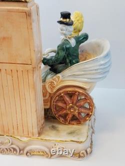 Colonial Horse Drawn Carriage Figurine Statue Porcelain Clock Holder Vintage
