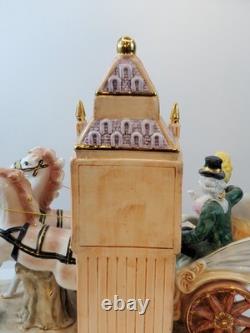 Colonial Horse Drawn Carriage Figurine Statue Porcelain Clock Holder Vintage