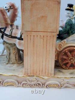 Colonial Horse Drawn Carriage Figurine Statue Porcelain Clock Holder Vintage