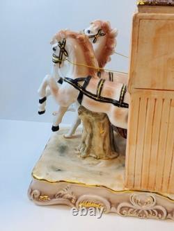 Colonial Horse Drawn Carriage Figurine Statue Porcelain Clock Holder Vintage