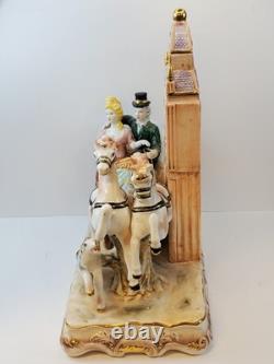 Colonial Horse Drawn Carriage Figurine Statue Porcelain Clock Holder Vintage