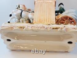 Colonial Horse Drawn Carriage Figurine Statue Porcelain Clock Holder Vintage
