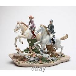 Colorful Porcelain Call Of The Hunt Horse, Dog, Man, Woman, Figurine-20850-nais