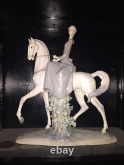 Crafted by Artist Lladro, Woman on Horse, Glossy Porcelain Figurine, Statuette