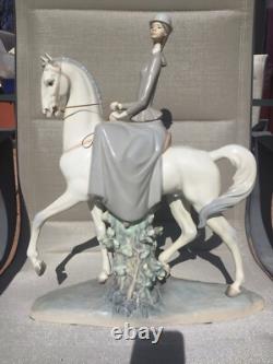 Crafted by Artist Lladro, Woman on Horse, Glossy Porcelain Figurine, Statuette