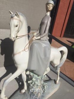 Crafted by Artist Lladro, Woman on Horse, Glossy Porcelain Figurine, Statuette