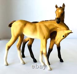 Cybis 2 Colts Darby & Joan Porcelain Horses + Wood Stand Ltd Edition 1969-73