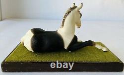 Cybis Pinto Colt Porcelain Horse with Indian Feather Decoration + Wood Stand