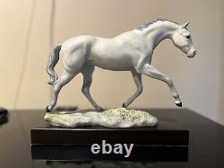 Cybis Porcelain Chestnut Galloping Stallion Horse Figure on Wood Base