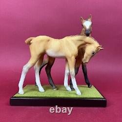 Cybis Porcelain Horses Darby And Joan On A Wooden Base With Velvet, 9.5 High