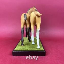 Cybis Porcelain Horses Darby And Joan On A Wooden Base With Velvet, 9.5 High