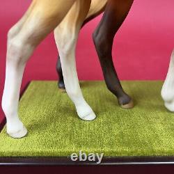 Cybis Porcelain Horses Darby And Joan On A Wooden Base With Velvet, 9.5 High