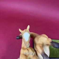 Cybis Porcelain Horses Darby And Joan On A Wooden Base With Velvet, 9.5 High