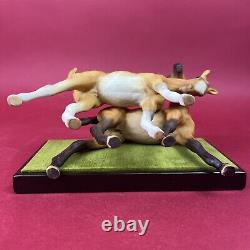 Cybis Porcelain Horses Darby And Joan On A Wooden Base With Velvet, 9.5 High