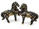 Dramatic Black Gold Gilt Chinese Rearing Stallion War Horse Pair 11.75