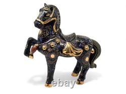 Dramatic Black Gold Gilt Chinese Rearing Stallion War Horse Pair 11.75