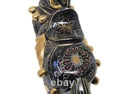 Dramatic Black Gold Gilt Chinese Rearing Stallion War Horse Pair 11.75